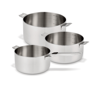 Set med 3 Beka R'Evolution 3-lagers kastruller 16, 18 och 20 cm - Avtagbart handtag ingår