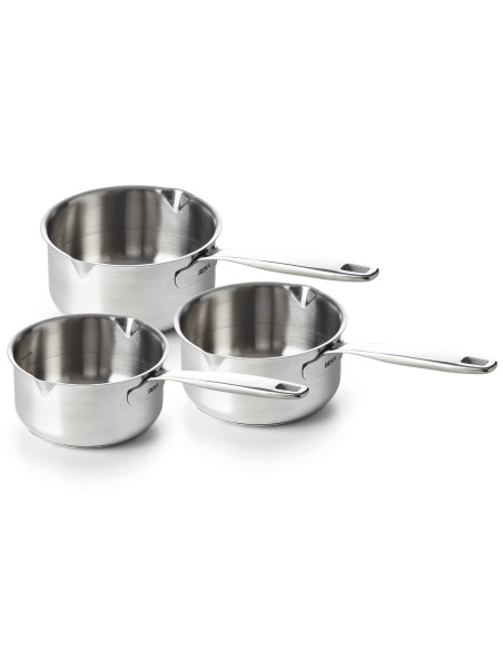 Set of 3 Beka Maestro 16-18-20cm pans in 18/10 stainless steel with 2 pouring spouts