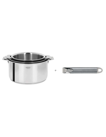 Set di 3 pentole Cristel Casteline estraibili in acciaio inox da 16 a 20 cm - manico Zenith incluso