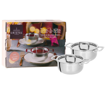 Sett "Tête à tête" 2 minigryter 10 cm Cristel Castel'Pro i 18/10 rustfritt stål 3 lag