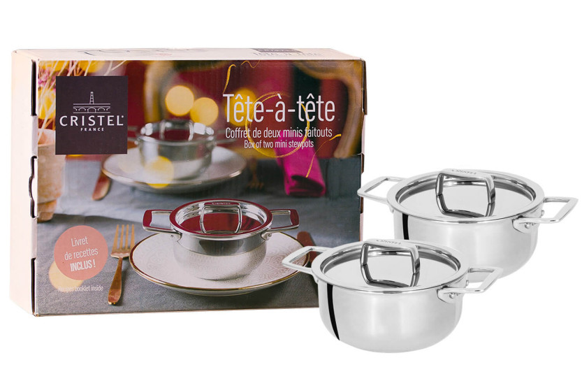 Set "Tête à tête" 2 mini pentole da 10 cm Cristel Castel'Pro in acciaio inox 18/10 a 3 strati