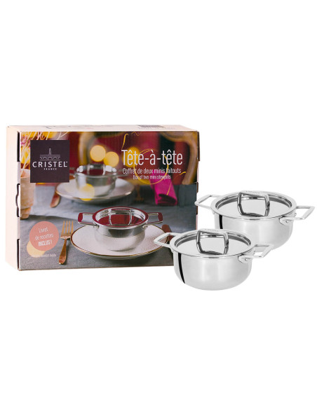 Set "Tête à tête" 2 mini stewpots 10cm Cristel Castel'Pro in 18/10 stainless steel 3 ply