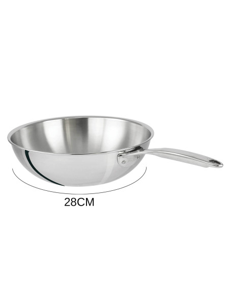 Cristel Castel'Pro 3-kerroksinen 18/10 ruostumattomasta teräksestä valmistettu wokki.