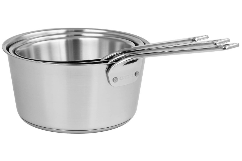 Sæt med 3 Cristel 1826 kasseroller i børstet 18/10 rustfrit stål