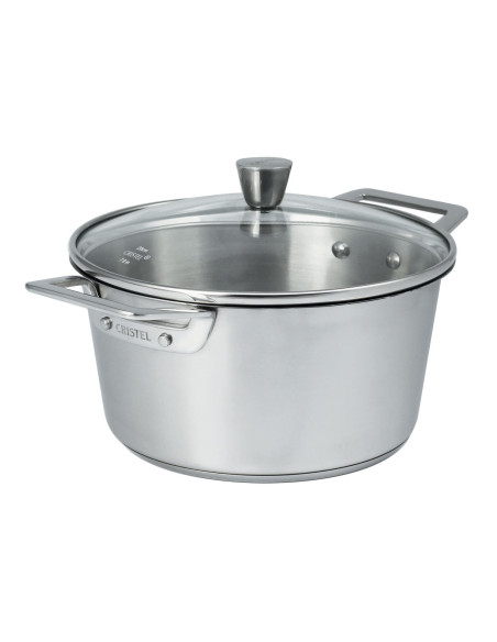 Cristel 1826 gryta i borstat 18/10 rostfritt stål + böjt glaslock
