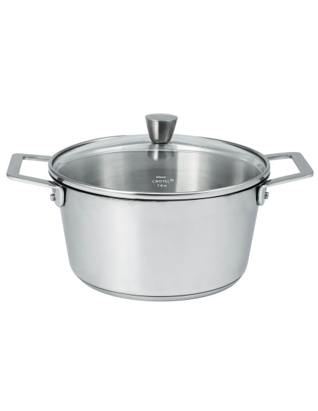Cristel 1826 gryta i borstat 18/10 rostfritt stål + böjt glaslock