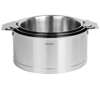 Set med 3 Cristel Strate Amovable kastruller i 18/10 rostfritt stål - 16, 18 och 20 cm