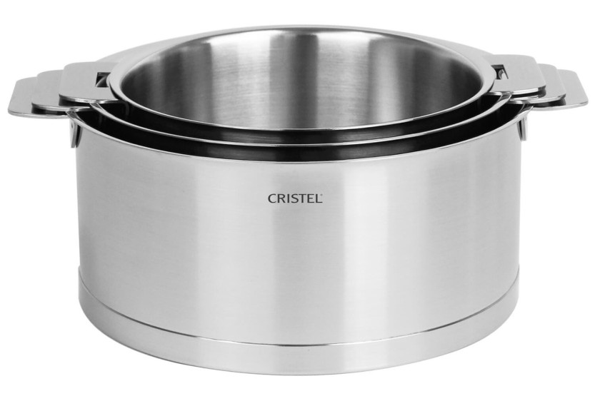 Sæt med 3 Cristel Strate Amovable gryder i 18/10 rustfrit stål - 16, 18 og 20 cm