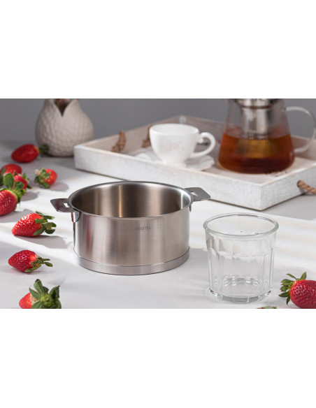 Set of 3 Cristel Strate Amovable saucepans in 18/10 stainless steel + 1 Zenith handle