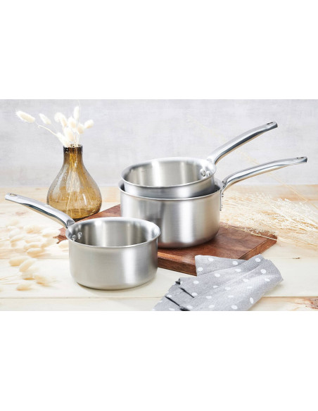 Sæt med 3 De Buyer Alchimy 3-lags gryder i 18/10 rustfrit stål på 16, 18 og 20 cm