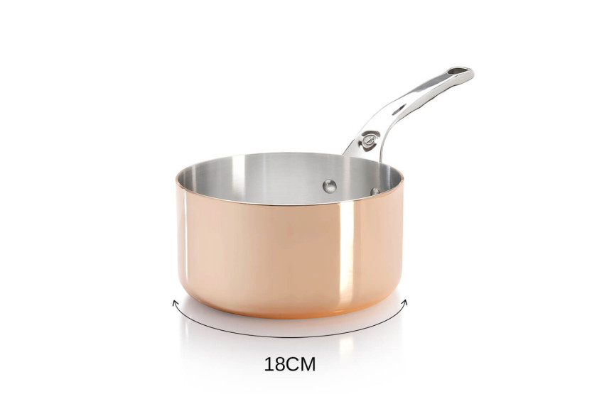 De Buyer Prima Matera panela de cobre em aço inoxidável com pega em aço inoxidável fundido compatível com indução