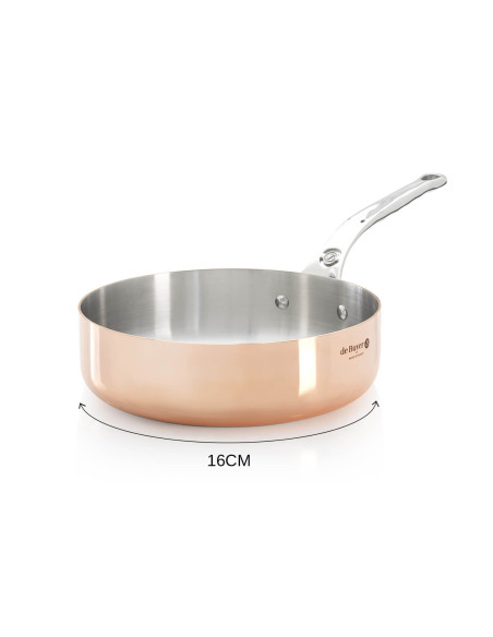 Sartén recta de cobre de acero inoxidable compatible con inducción De Buyer Prima Matera con mango de hierro fundido