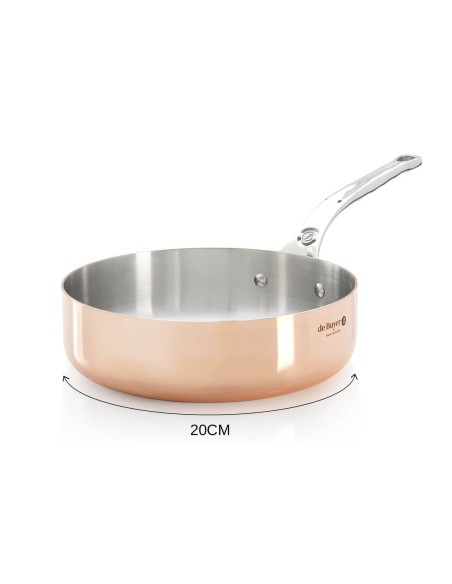 Sartén recta de cobre de acero inoxidable compatible con inducción De Buyer Prima Matera con mango de hierro fundido