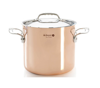 De Buyer Prima Matera 20cm olla de cobre de acero inoxidable compatible con inducción asas de acero inoxidable con tapa