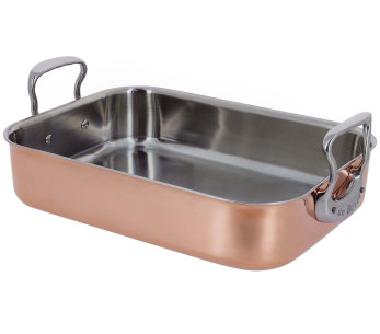 De Buyer monikerroksinen kuparinen paistoastia 41x27,5x13,3cm valettu ruostumattomasta teräksestä valmistetut kahvat
