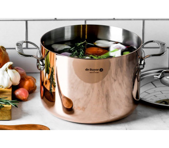 De Buyer Prima Matera 24cm induktiokuparista ja ruostumattomasta teräksestä valmistettu haudutuspannu, jossa kansi 2