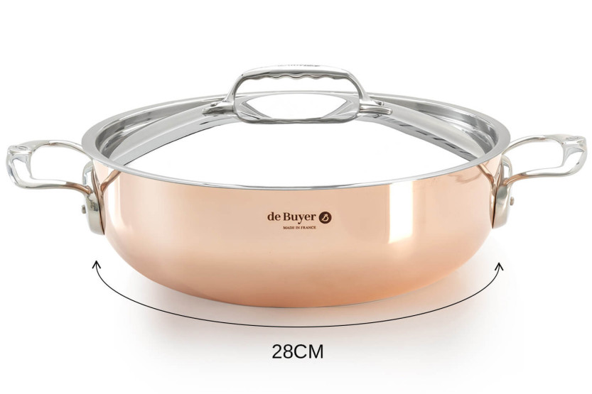 De Buyer Prima Matera 28 cm kuppelformet induksjonskompatibel sauterpanne i kobber og rustfritt stål med lokk