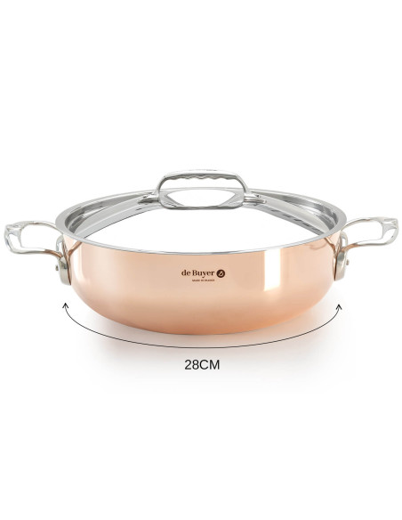 De Buyer Prima Matera 28 cm buet sauterpande af kobber i rustfrit stål med låg, kompatibel med induktion