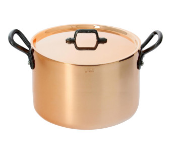 Tacho de cobre De Buyer Inocuivre com pegas em ferro fundido de 24 cm e tampa