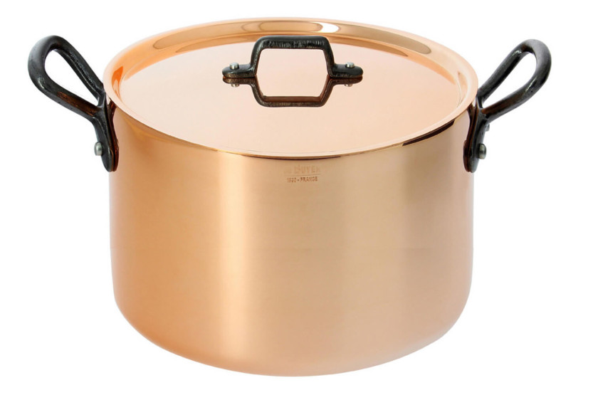 Tacho de cobre De Buyer Inocuivre com pegas em ferro fundido de 24 cm e tampa
