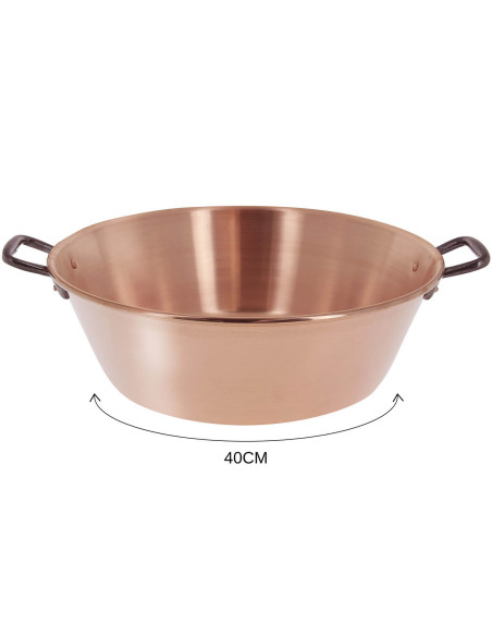 De Bu yer smooth copper jam pan with cast iron handles