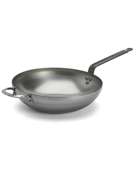 De Buyer Mineral B ø32cm gebogen ijzeren wok met handvat