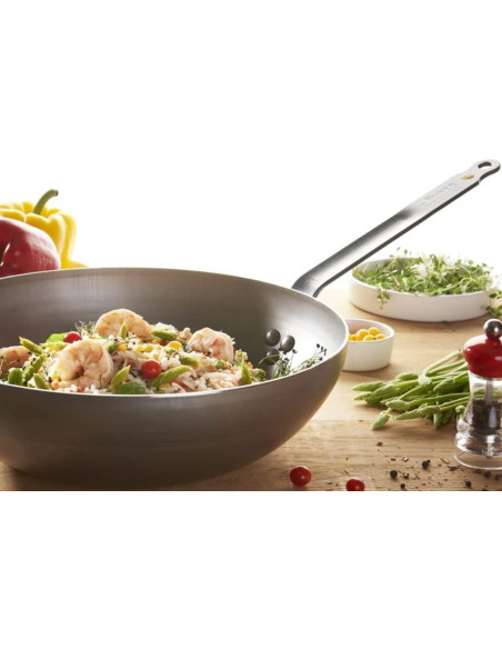 Gewölbter Wok mit Stiel De Buyer Mineral B ø28cm aus Eisen