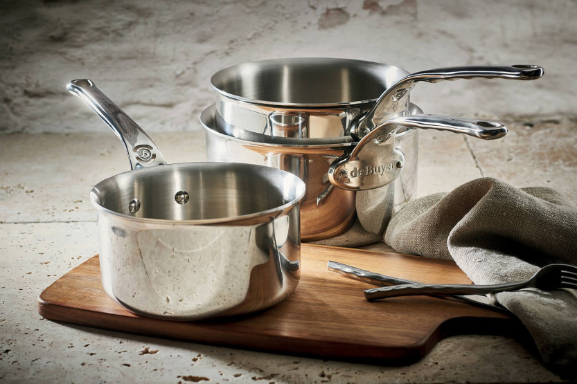 Set of 3 De Buyer Affinity stainless steel saucepans 5 ply 16-18-20cm