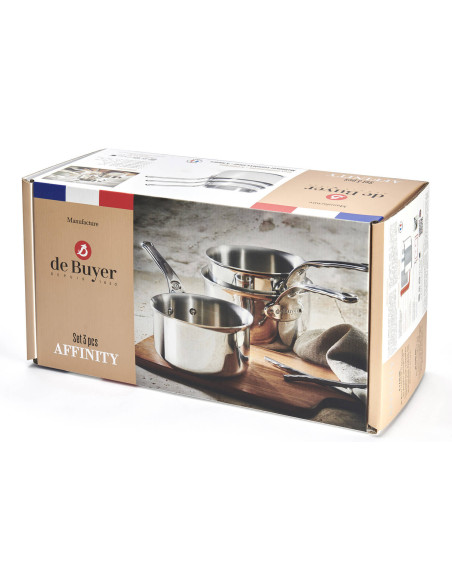 Set med 3 De Buyer Affinity kastruller i rostfritt stål 5 ply 16-18-20cm