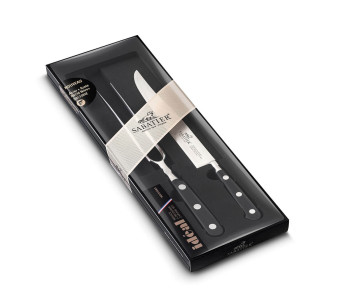 SABATIER Ideal 100% acero inoxidable forjado francés estuche 1 cuchillo + 1 tenedor