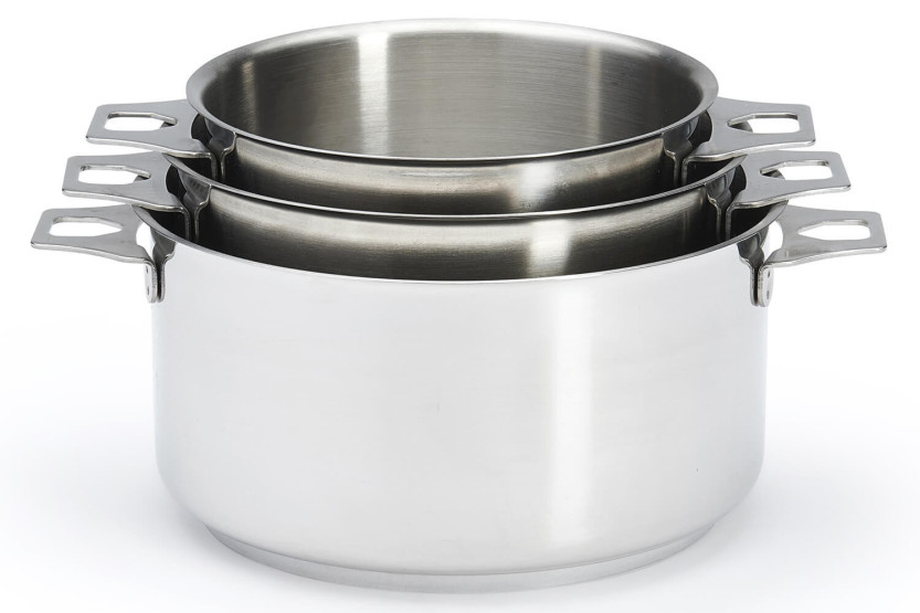 Set of 3 De Buyer Milady Twisty stainless steel saucepans
