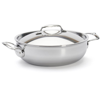 Frigideira para saltear convexa em aço inoxidável de 5 camadas De Buyer Affinity 28cm com tampa