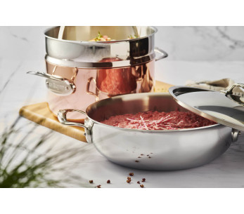 De Buyer Affinity 28 cm 5-lags konveks sauterpanne i rustfritt stål med lokk 2