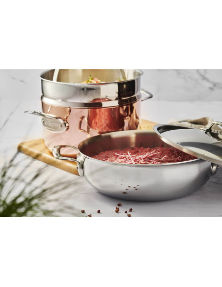 De Buyer Affinity 28 cm 5-lags konveks sauterpanne i rustfritt stål med lokk