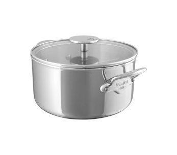 Cacerola de acero inoxidable fundido Mauviel M'Urban4 con tapa de cristal compatible con inducción