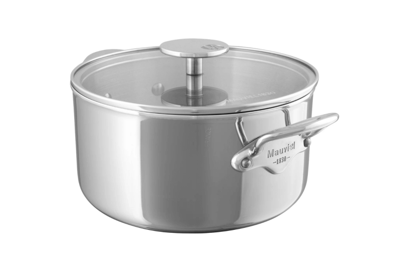 Cacerola de acero inoxidable fundido Mauviel M'Urban4 con tapa de cristal compatible con inducción