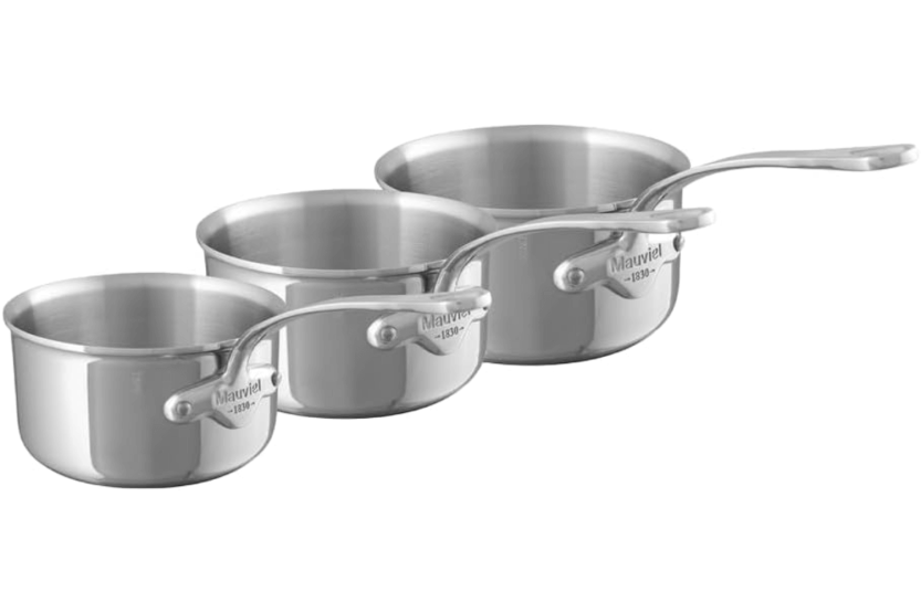 Sæt med 3 Mauviel M'Cook-kasseroller i rustfrit stål med fast håndtag, der er kompatibelt med induktion