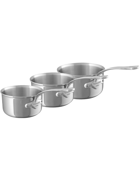 Set van 3 Mauviel M'Cook volledig roestvrijstalen kookpannen met vaste steel die geschikt is voor inductie