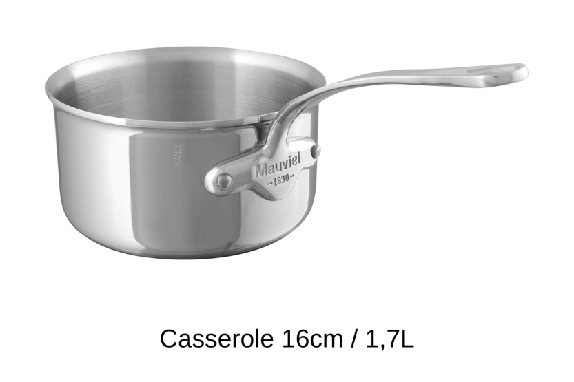 Conjunto de 3 panelas Mauviel M'Cook totalmente em aço inoxidável com pega fixa compatível com a indução