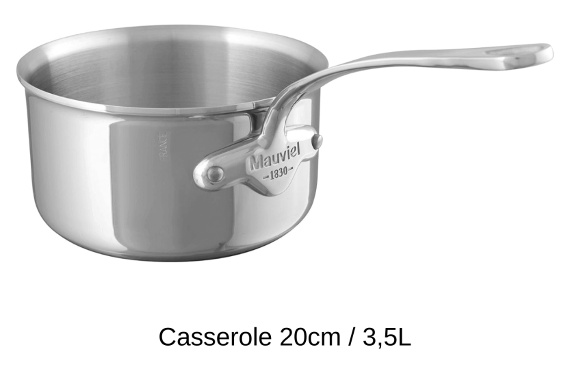 Sett med 3 Mauviel M'Cook-kasseroller i rustfritt stål med fast induksjonskompatibelt håndtak