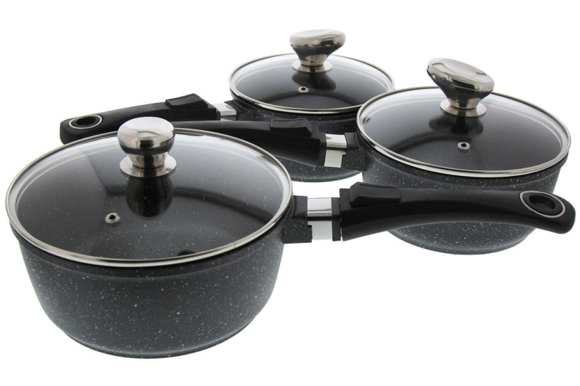 Sæt med 3 Pradel Excellence Onda 16/18/20 cm gryder med alle brændere/induktion - 3 aftagelige håndtag