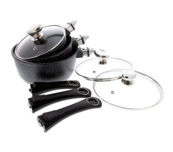 Set med 3 Pradel Excellence Onda 16/18/20cm induktionskastruller med alla brännare - 3 avtagbara handtag 2