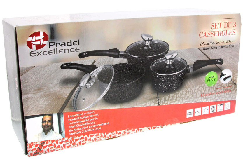 Sæt med 3 Pradel Excellence Onda 16/18/20 cm gryder med alle brændere/induktion - 3 aftagelige håndtag