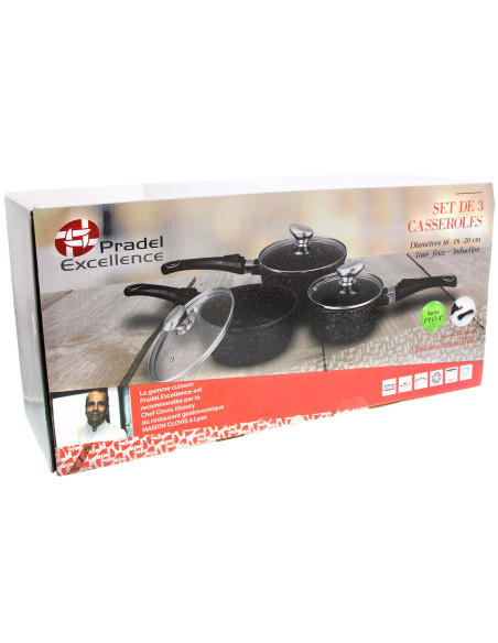 Set van 3 Pradel Excellence Onda 16/18/20cm kookpannen met alle branders/inductie - 3 afneembare grepen