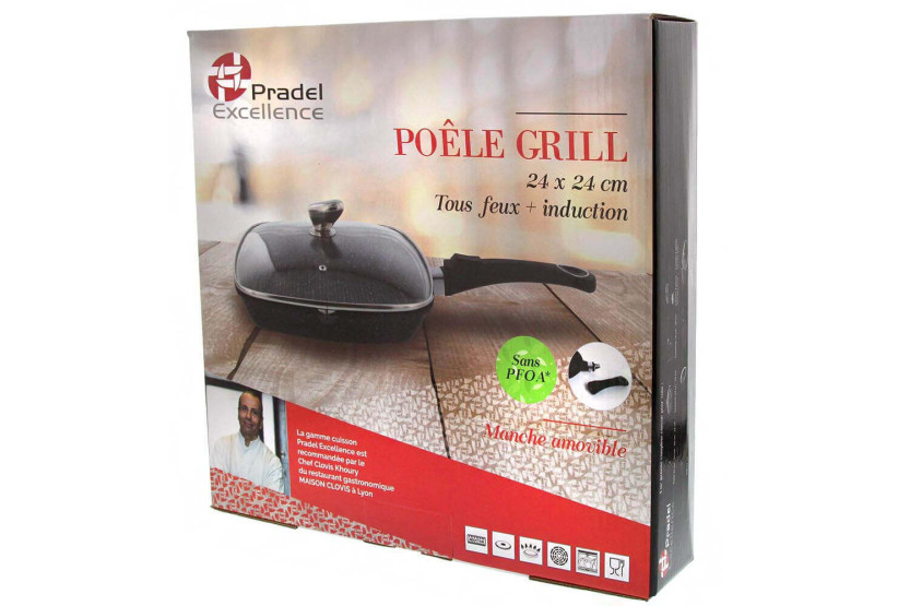 Støbejernsgrillpande Pradel Excellence Premium 24x24cm i stenstil til alle brændere/ induktion