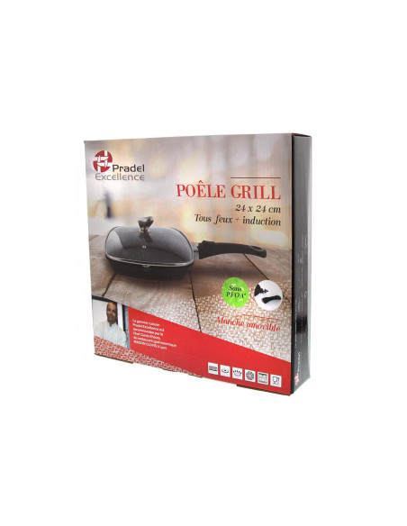Pradel Excellence Premium Gusseisen Grillpfanne 24x24cm in Steinoptik für alle Herdarten/Induktion