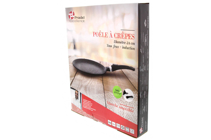 Pradel Excellence Premium 24 cm pannekakepanne i støpejern i steinstil for alle brennere/ induksjon
