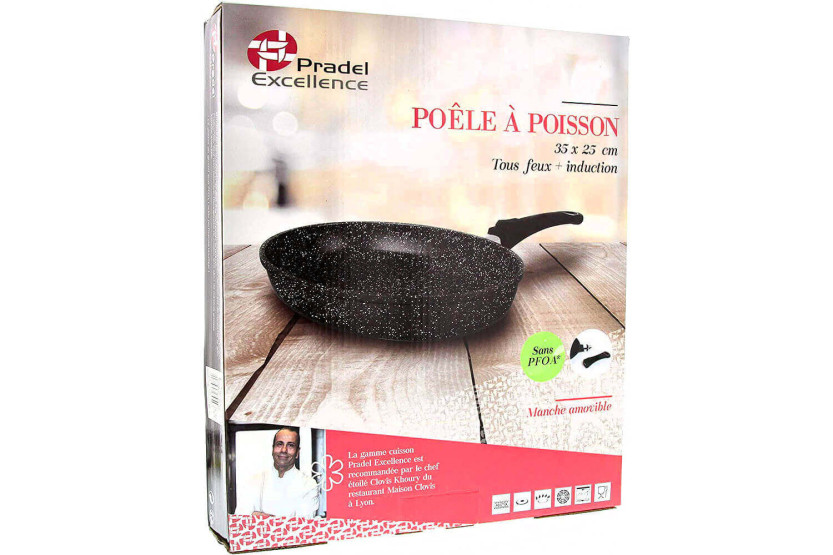 Pradel Excellence Premium fiskepanne av støpejern i steinstil for alle brennere/ induksjon