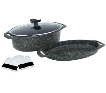 Panela de indução Pradel Excellence Premium de 5 peças 39,5 x 28,5 cm com efeito de pedra