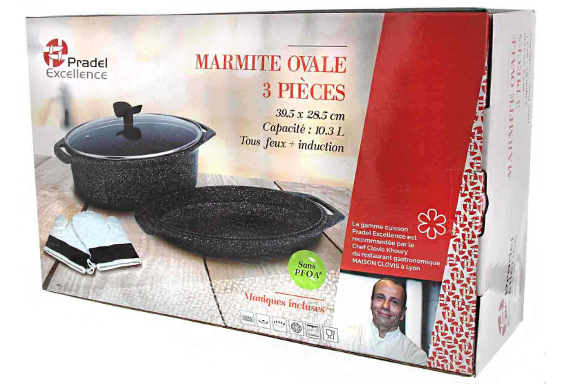 Pradel Excellence Premium 5-delige steelpan met steeneffect 39,5 x 28,5 cm met alle ringen/inductie